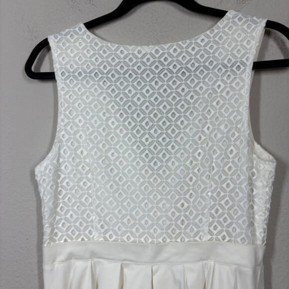 Collette Dinnigan Anthropologie Size 6 Pleated Trellis Fit & Flare Dress White - Picture 8 of 14